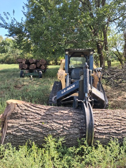 Hershberger Logging loader moving a freshly cut hardwood log