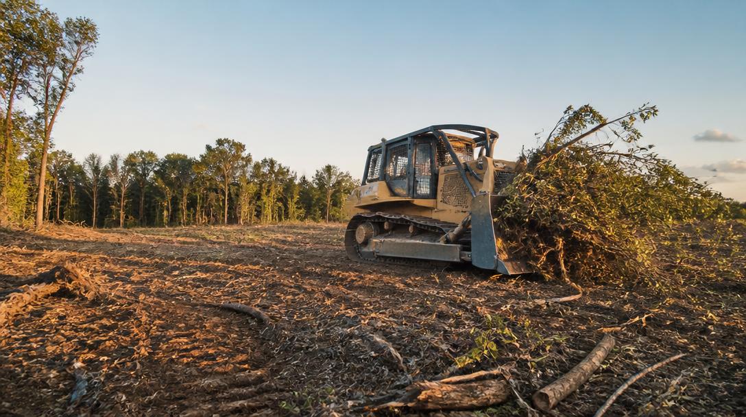 Heavy equipment clearing a land plot for construction